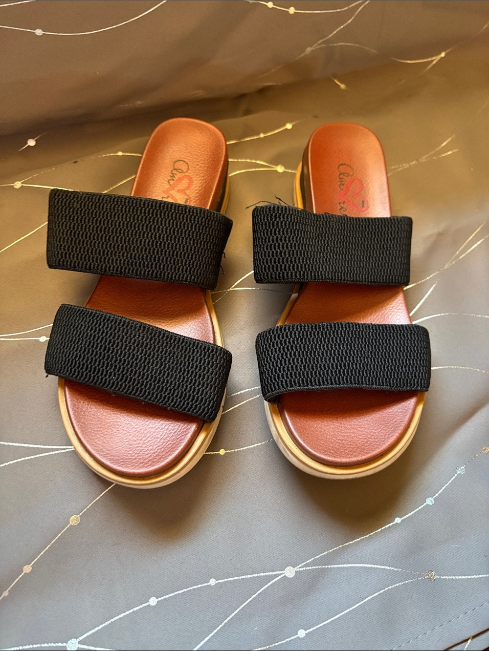 Women’s Black Double-Strap Slide Sandals with Cushioned Footbed